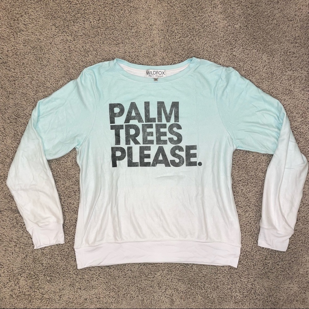 Wildfox Palm Trees Please. Ombre' Ice Mint White Baggy Beach Jumper Size Medium